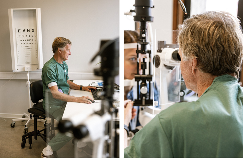 Ögonläkare undersöker patient