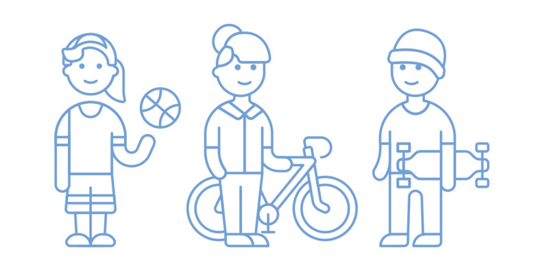 Illustration tre personer som ut&ouml;var olika aktiviteter